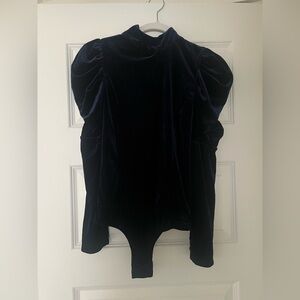 Misa Los Angeles Navy Velvet Bodysuit